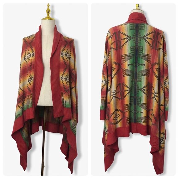 Ralph Lauren Womens Aztec Cardigan Sweater L/XL Shawl Collar Flaw - Picture 1 of 15
